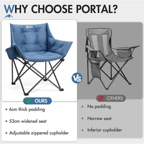 Portal Oversized Padded Camping Chair,350 lbs Folding Chairs Outdoor,Blue | Oversized Lawn Chair,Heavy Duty Camp Chair with Cup Holder & Side Pocket, Ergonomic Seat for Camping, Lawn, Sports,Fishing