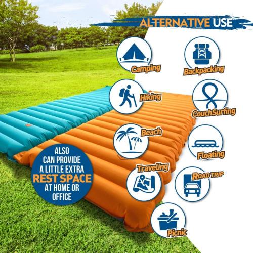 Grey and Sunny Orange 74x24x4 ZOOOBELIVES Extra Thickness Inflatable Sleeping Pad with Built-in Pump, Most Comfortable Camping Mattress for Backpacking, Car Traveling and Hiking, Compact and Lightweight - Airlive2000