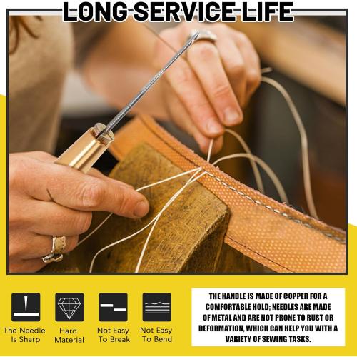 Mardatt 19pcs Leather Sewing Awl Kit Includes Leather Needle with Copper Handle, Leather Sewing Working Tools with Multiple Types of Needles, Waxed Thread and Thimble for DIY Leather Craft