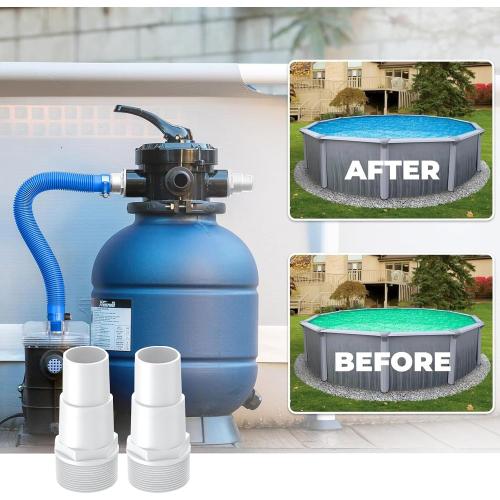 1.25” Pool Sand Filter Pump Hose with Adapter – 1-1/4” Diameter Pool Sand Pump Filter Hoses for Replacement Above Ground Pools Compatible with Intex Coleman Saltwater Systems (2 PACK Blue)