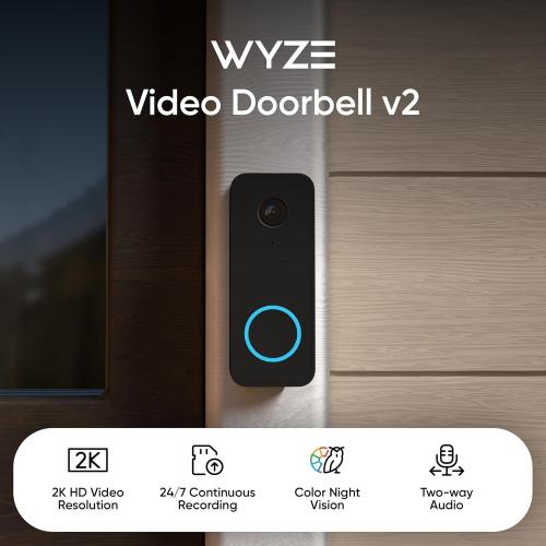 WYZE Wired Doorbell Camera v2(existing doorbell Wiring Required), 2K Security Video Doorbell, Color Night Vision, 2-Way Audio, Package Monitor, Works with Alexa & Google Assistant. Free Expert Setup