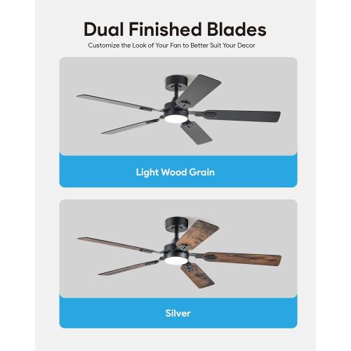 Black 52 VONLUCE Ceiling Fans with Lights and Remote, 52 Ceiling Fan with 5 Blades, 6-Speeds Noiseless Reversible DC Motor for Farmhouse Bedroom Indoor, Black