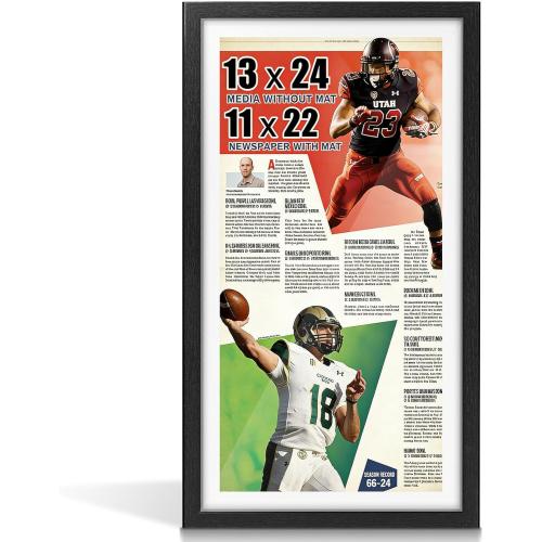 JupDec 11 × 22 Up to 13 × 24 Newspaper Frame, Premium Wood Display Case with Acrylic Panel, Wall Mount or Tabletop Stand, Perfect for Home & Office Decor, Ideal Gift for Collector, 1 Pack, White  ‼️unused ‼️