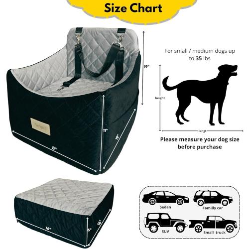 Dog Car Seat for Small/Medium Dogs up to 35 lbs, Memory Foam Booster Seat with Washable Cover, Storage Pockets & Safety Belts, Travel Pet Bed for Front & Back Seats