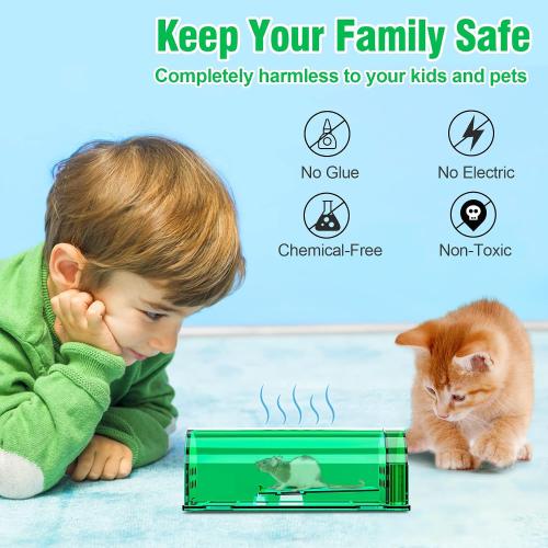 Set of 4 Pcs Humane Mouse Traps Indoor for Home, Live Mouse Trap, Reusable Mice Trap Catcher for House & Outdoors