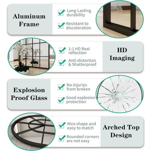 TinyTimes Arched Window Wall Mounted Mirror, 24x42, Arched Window Pane Mirror Decorative for Entryway, Wall Decor Mirror for Bathroom Vanity, Living Room or Bedroom, Iron Frame, Black