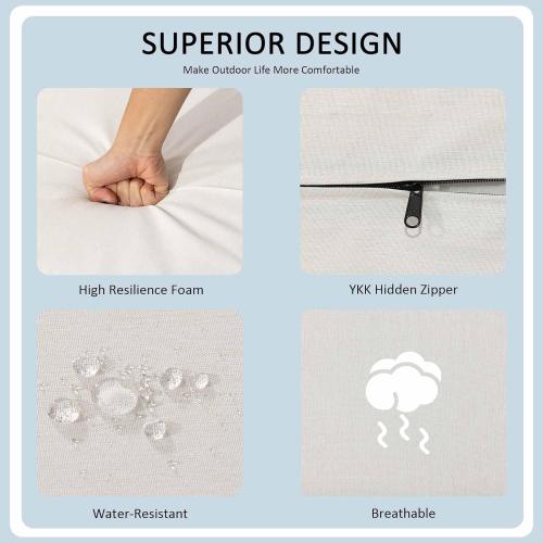 21.5x25.5 Inch Outdoor Deep Seat Cushions Set of 2,Thick High-Density Foam, Water-Resistant, Piped Edges & YKK Hidden Zipper for Patio Furniture,Almond