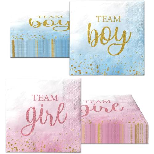 Gender Reveal Party Supplies - 40Pcs Team Boy Team Girl Napkins Disposable Baby Shower Birthday Paper Napkins for Boy or Girl Gender Reveal Decorations,Baby Shower Party