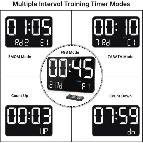 Soobest Large Display Digital Wall Calendar Clock with Date Day of Week, Alarm Clock for Bedroom Desk, Timer for Home Gym Workout 6 Dimmer Auto DST 12/24hr with Remote and Temperature(White)