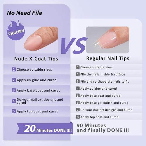 BTArtbox XCOATTIPS Nude Press On Nails, Extra Short Almond, 160 Pcs