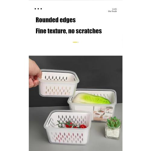 Fruit and Vegetable Storage Containers for Fridge, 6 Pcs/3 Sets Keep Fresh Produce Saver Containers Keeper, Food Storage Containers with Removable Colander (blue)