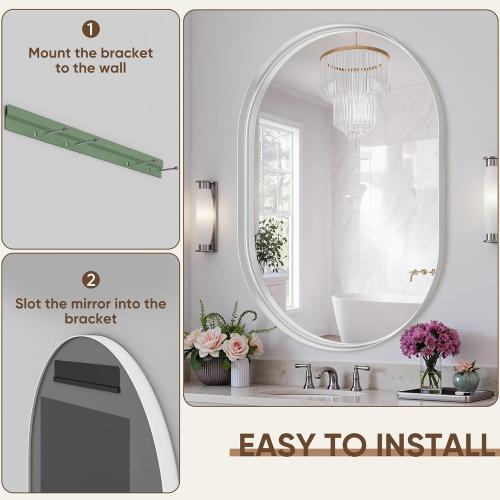 Oval Bathroom Mirror, 22x30 Inch White Oval Wall Mirror with Metal Deep Frame, Mirrors for Wall Decor, Vanity, Entryway, Living Room, Horizontally/Vertically