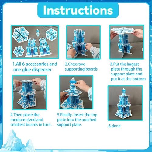 Frozen Birthday Party Decorations, 3-Tier Frozen Cupcake Stand with Snowflakes and Ice Castle Design for Winter Wonderland Theme, Baby Shower and Kids Frozen Party (Blue Snowflake)