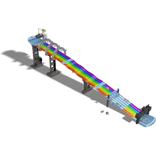 Hot Wheels Mario Kart Rainbow Road Raceway 8-Foot Track Set with Lights & Sounds & 2 1:64 Scale Vehicles, Race with 5-Track Colorful Course with 2 Configurations