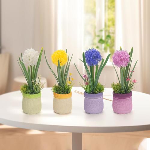 Velener 4PCs Fake Flowers in Vase, Babys Breath Artificial Flowers Indoor, Fake Potted Plants, Hydrangeas, Desk Plants for Home Indoor Bathroom Kitchen Shelf Office Decor(Plastic Vase)
