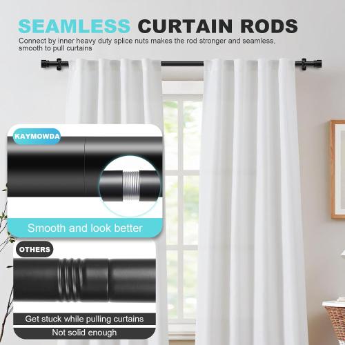 Black Extra Long Curtain Rods 240 Inches - Heavy Duty 1 Inch Adjustable Metal Drapery Rod for Large Windows, Sliding Doors, 5 Holders, Wall & Ceiling Mount, Easy Installation, Modern Design