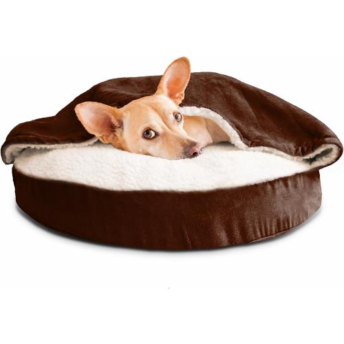 Furhaven 26 Round Orthopedic Dog Bed for Medium/Small Dogs w/ Removable Washable Cover, For Dogs Up to 30 lbs - Sherpa & Suede Snuggery - Espresso, 26-inch
