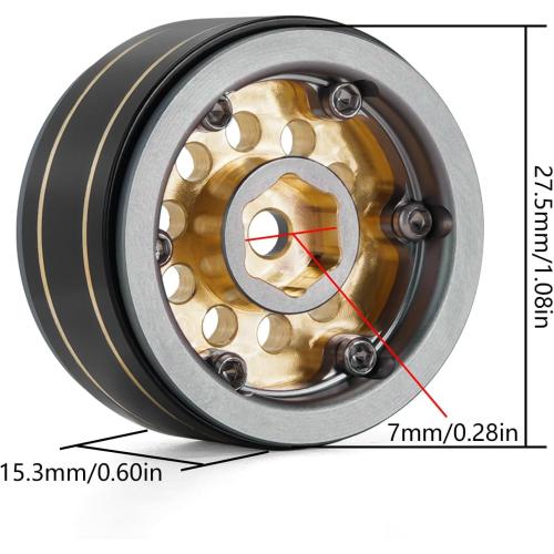 Color Black and Grey INJORA 1.0 Beadlock Wheel Rims Black Coating Brass Rims for 1/24 1/18 RC Crawler Car Axial SCX24 AX24 TRX4M FCX24, 39g(Grey)