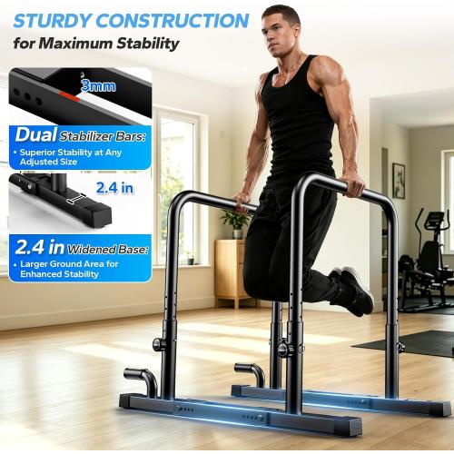 2026 Upgraded Dip Bars 880LBS Heavy Duty Dip Bar Station Height & Width Adjustable Parallel Bars for Full Body Strength Training Dip Stands Calisthenics Equipment for Home Push Up Bar
