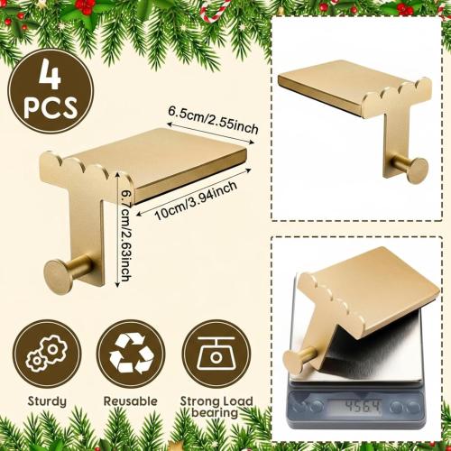 4 Pcs Heavy Duty Christmas Stocking Holders Scalloped Brass Non-Slip Mantel Fireplace Stocking Hangers for Xmas Counter Tables Fireplace Mantle Decoration