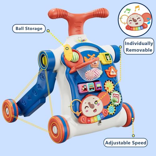 5 in 1 Baby Push Walker for Baby Boy, Activity Center Learning to Walk, Sit to Stand, Early Learning Push Toys for Infant 12 Months, Walking Toys Gift for Toddler Boys, Blue