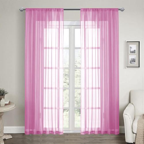 LOYOLADY Pink Sheer Curtains 96 inches Long 2 Panels Set Bedroom Sheer Curtains Sheer Curtain for Living Room 52 W x 96 L