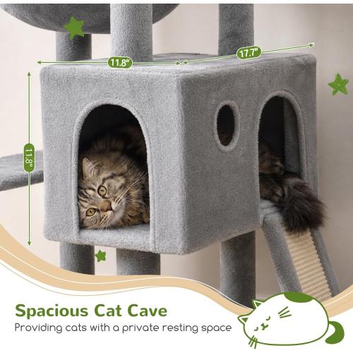 Globlazer Heavy Duty Cat Tree, 70 inch Sturdy Cat Tree for Indoor Cats Extra Large Cat Tower with Scratching Post, Hammock, Cat Condo for Adult Cats Kittens, F70 Pro, Light Grey