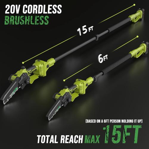 2-IN-1 Cordless Pole Saw & Mini Chainsaw, Two 4.0Ah Battery Powered 6 Inch Electric Pole Chainsaw, 15Ft MAX Reach Pole Saw for Tree Trimming