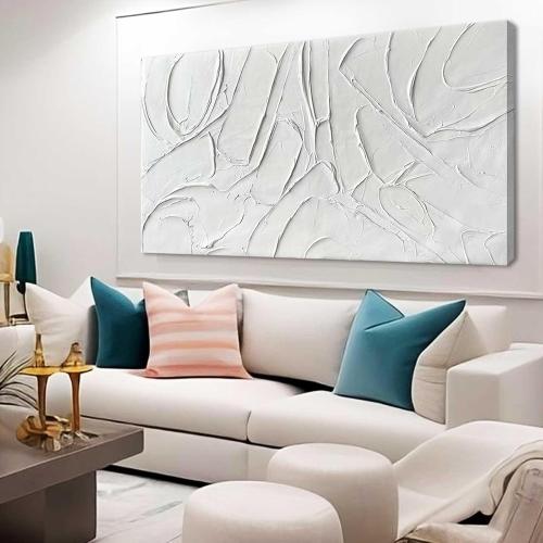 XIANSHOU Home Decor White Abstract Wall Decor Maximalist Artwork Textured Canvas Wall Art Pictures for Living Room Bedroom Home Office Decor 24x48