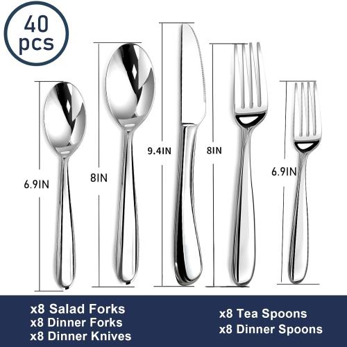 Heavy Duty Silverware Stainless Steel Flatware Cutlery Set | Heavy Duty Steak Knife Fork and Spoon, Dishwasher Safe, Gift Package for Wedding Housewarming