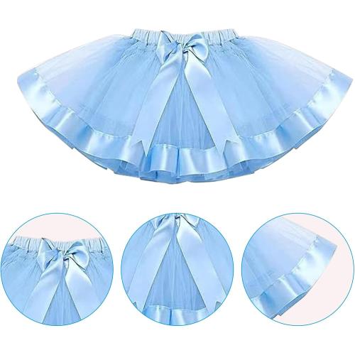 5T-6T Girls Blue Birthday Outfit Set, T-Shirt and Tutu Dress, Blue Headband and Satin Sash for Birthday &Christmas Party