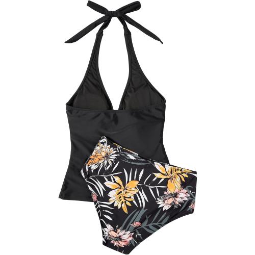 Women Sexy Halter Tankini Bathing Suit Slimming Tummy Control Swimsuit (L)
