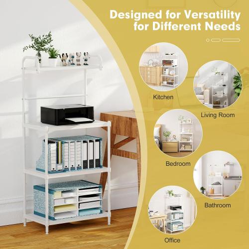 4-Tier Microwave Oven Stand, Kitchen Storage Rack with Mesh Wire Metal Shelves, Free Standing Shelving Utility Unit,Bakers Rack for Kitchen with Storage,Microwave Cart Storage Rack (White)
