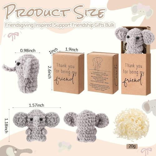 VitalCozy 12 Sets Mini Crochet Elephants Bulk Cute Friendship Sisterhood Gifts Thank You for Being My Friend Handmade Elephant Ornaments for Women Classmate Coworker Birthday Graduation Party Favors