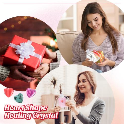 Tondiamo 60 Sets Pocket Hug Valentines Gift Bulk, 0.8 Inch Natural Heart Crystal Worry Stones with Hug Cards and Organza Bags, Small Cute Love Pocket Tokens for Friend, Couples, Office Employee, Staff