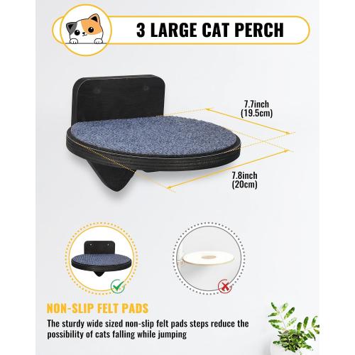 Wooden Cat Wall Shelves with 3 Steps – Space-Saving Wall Mounted Cat Tree Set, Modern Climbing Wall Furniture & DIY Shelves Kit for Small Apartments, Cat Bed for Sleeping, Playing and Climbing