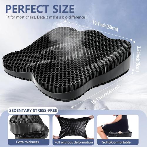 19.7in Thicken Cooling Gel Seat Cushion, Larger Gel Seat Cushion for Long Sitting Pressure Relief Seat Pad for Office Chair Egg Cushions for Car, Desk Chair, Wheelchair Cushion