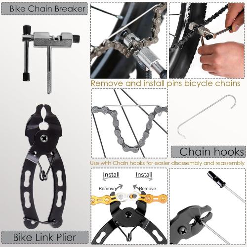 Bike Tool Kit,8 Professional Bicycle Repair Tools for Mountain Bike with 3-in-1 Cassette Remover Wrench Crank Puller Extractor Bottom Bracket Freewheel Remover Link Pliers Chain Breaker (8Pcs-Black)