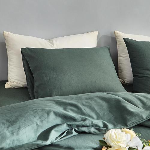 TUMEI 100% Linen Pillow Case King, Set of 2 King Size (36x20), Green