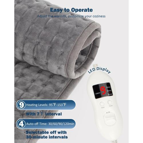 Extra Large Heating Pad for Back Pain Relief, 35x20 Electric Heat Pads for Period Cramps & Body Shoulder, 9 Heat Settings, Auto-Off, Machine Washable, Dry Moist Heat, Gifts for Women Men, Gray
