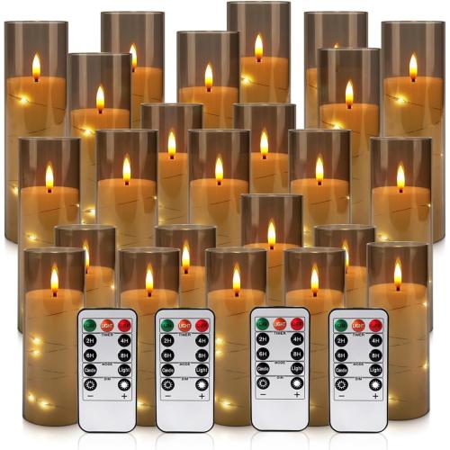 YOROXRG 24 Pack Halloween Decoration Flickering Flameless Candles, Battery Operated LED Candles for New Year, Home Decor, Parties, Wedding,Christmas(D2.2 x H 5 6 7) Grey