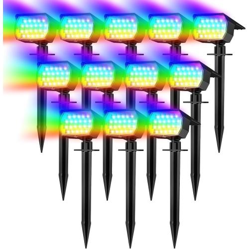 Solar Spot Lights Outdoor Color Changing, [7 Mode/12 Pack] Christmas Landscape Spotlights, Solar Light Outdoor Waterproof, Led Powered Flood Light for Outside Pathway Yard Garden Tree Halloween