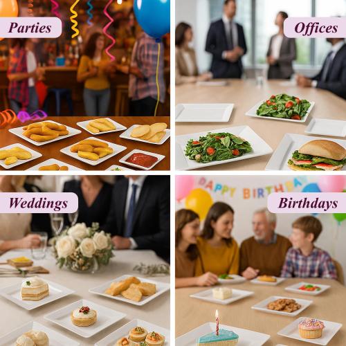Aya's 100ct Square Plastic Disposable Plates, White - 9.5-Inch 50 Dinner and 6.5-Inch 50 Salad Plates for Party - Heavy-Duty Hard Plastic Design for Wedding, Event, Christmas, and Thanksgiving