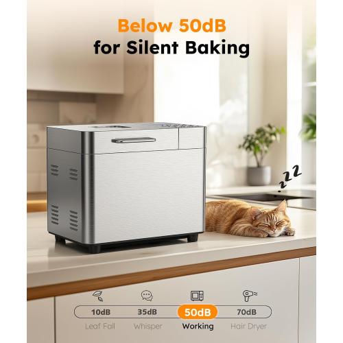 Color Silver 2LB Bread Maker Machine, OSIPOTO 17 in 1 Automatic Stainless Steel Bread Machine, Non-stick, Beginner-Friendly Controls, 15 Hour Timer, Easy to Clean Low Noise, High Success Rate for Homemade Bread