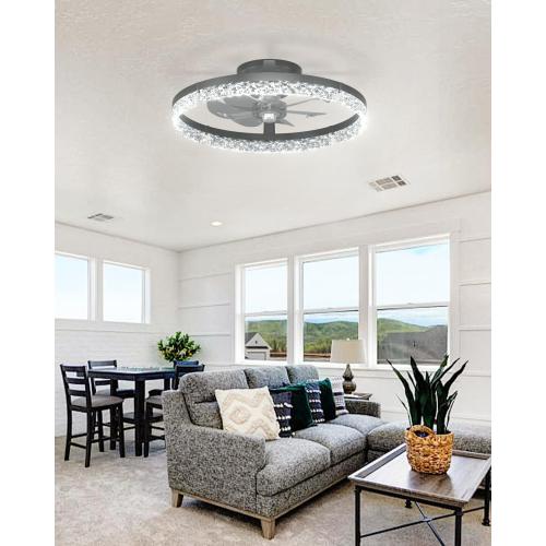 addlon Ceiling Fans with Lights and Remote, 20'' Low Profile Ceiling Fans, 3000-6000K Dimmable Modern Flush Mount LED Fan Light, Fandelier Ceiling Fan for Bedroom, Kitchen, Living Room, Black