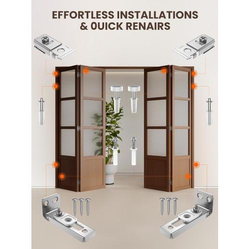 Bifold Door Hardware Repair Kit - 2 Pack Bi-fold Sliding Closet Door Hardware Kit for 7/8 to 1 Track, Folding Pocket Door Replacement Parts Set Include Top Bottom Pivots Bracket and Guide Wheel