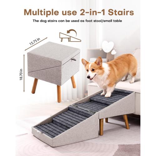 Dog Ramp for Couch and Bed,17.13 H Dog Stairs for Small Dogs and Cats, Foldable 2 in 1 Pet Steps for Medium Large Dogs and Puppy, Split Ottoman Design Pet Ramp（Apricot）