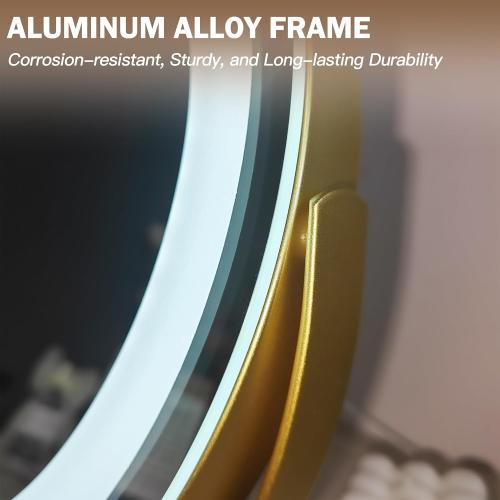 ROLOVE Gold Vanity Mirror with Lights, 12 Inch 3-Color Dimmable Smart Touch Makeup Mirror for Desk, 360° Rotation Tabletop Lighted Mirror for Bedroom, Dressing Room & Daily Grooming