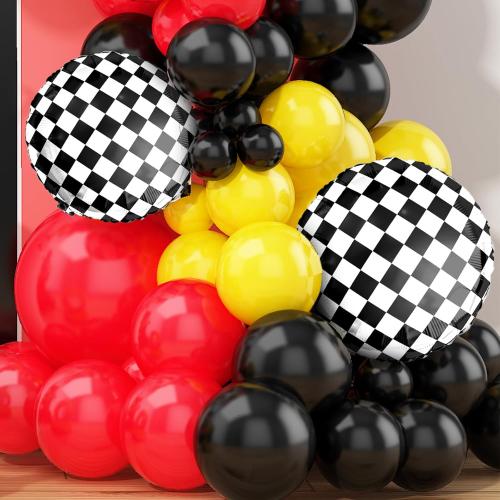 Race Car Balloon Arch Garland Kit - Red, Yellow, Black Party Decorations for Boys Birthday Theme Supplies