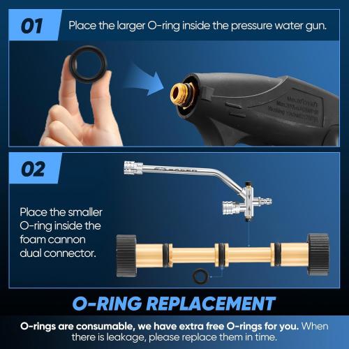 Saker Foam Cannon Dual Connector Accessory for Pressure Washer Kit,with Foam Cannon Dual Connector,Pressure Washer Gun for Car Washing and Cleaning,5 Power Washer Sprayer Nozzles